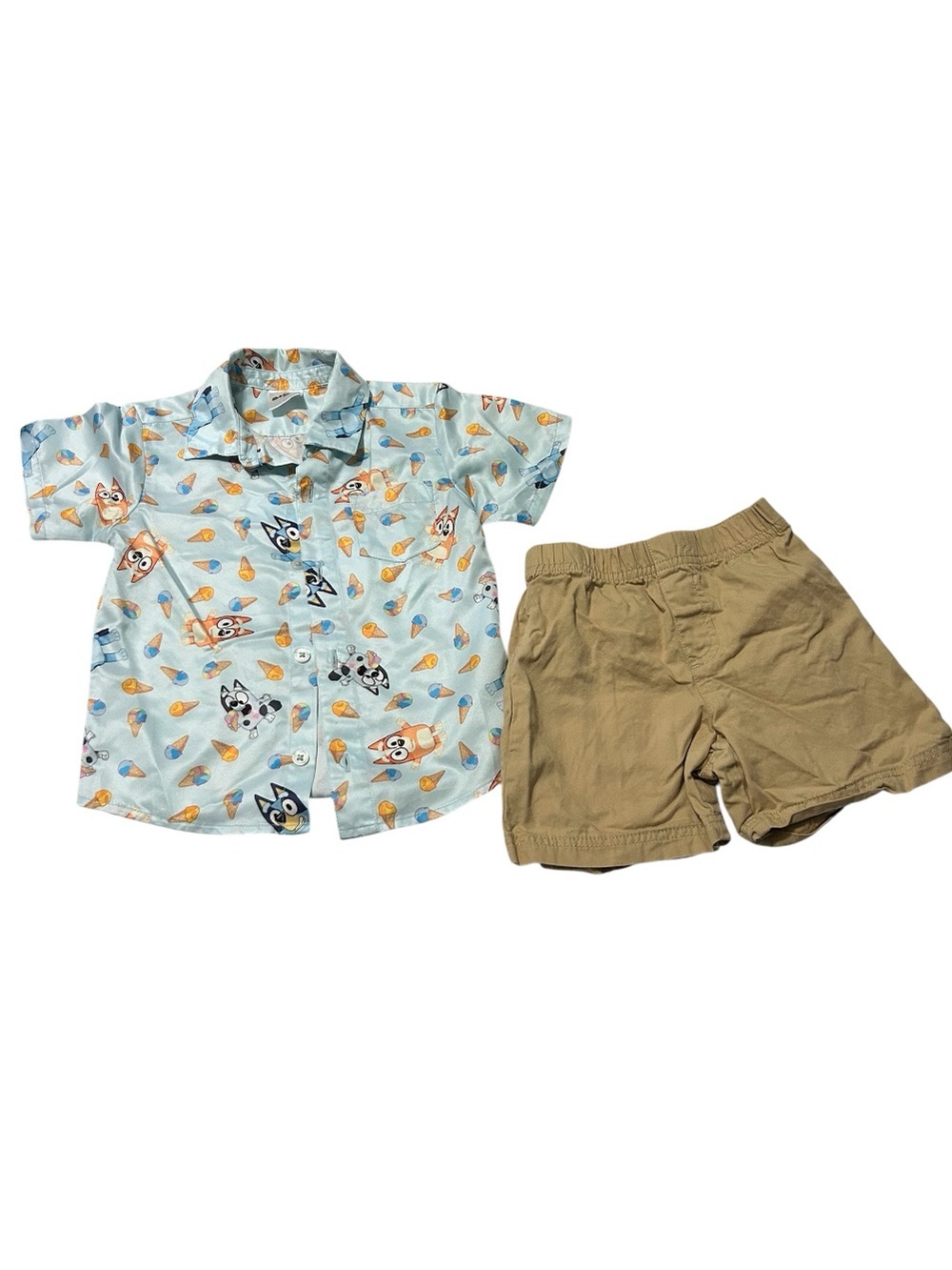 Toddler Boys Bluey Button-Up Shirt & Tan Shorts Set - Picture 1 of 3
